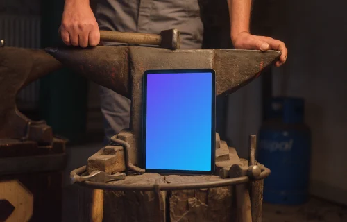 Workshop with an iPad mockup in the center