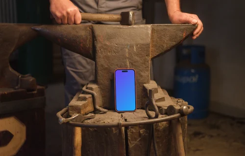 Workshop with an iPhone 14 Pro mockup in the center