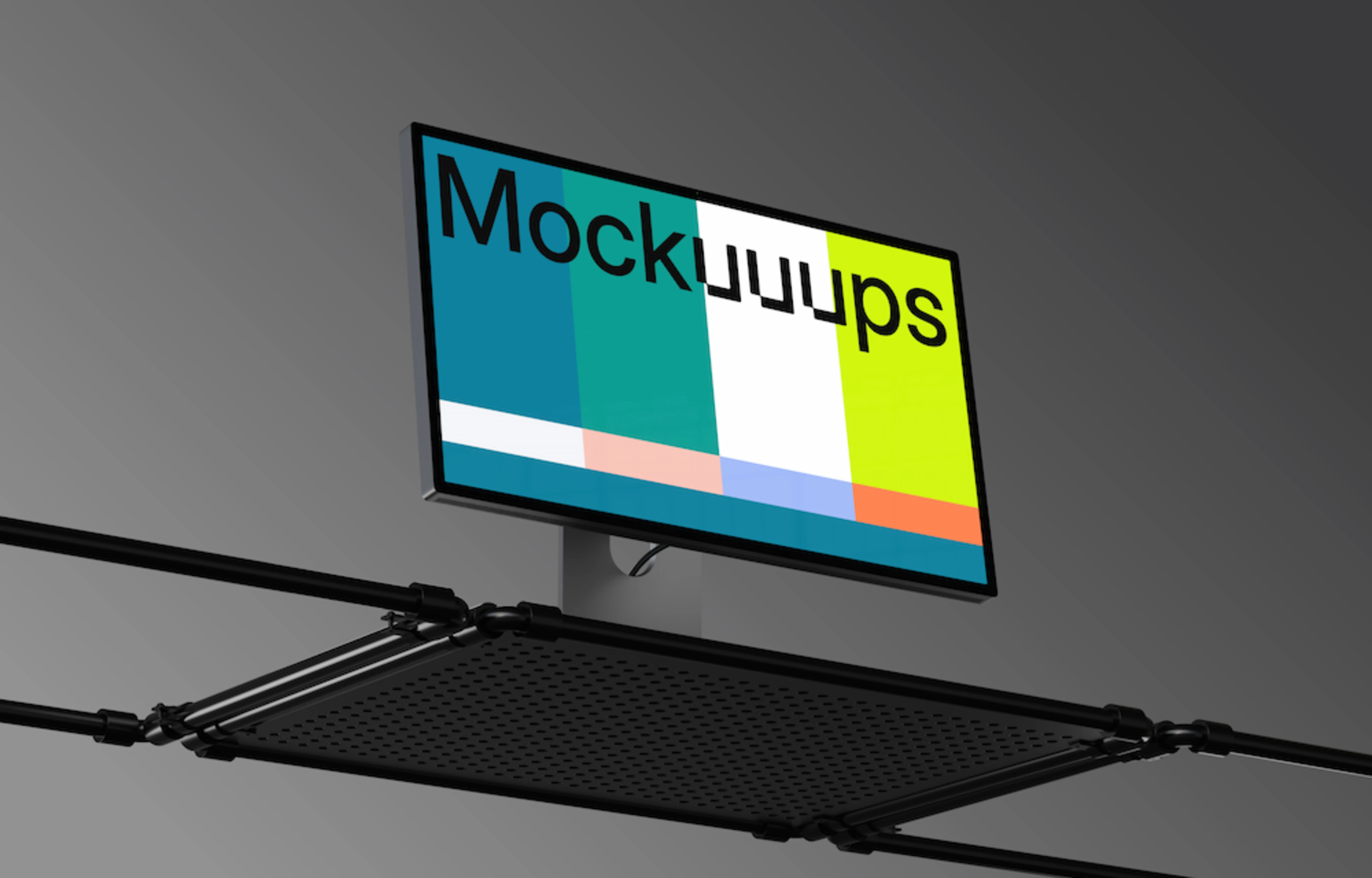 Apple Studio Display mockup on a modern industrial rack