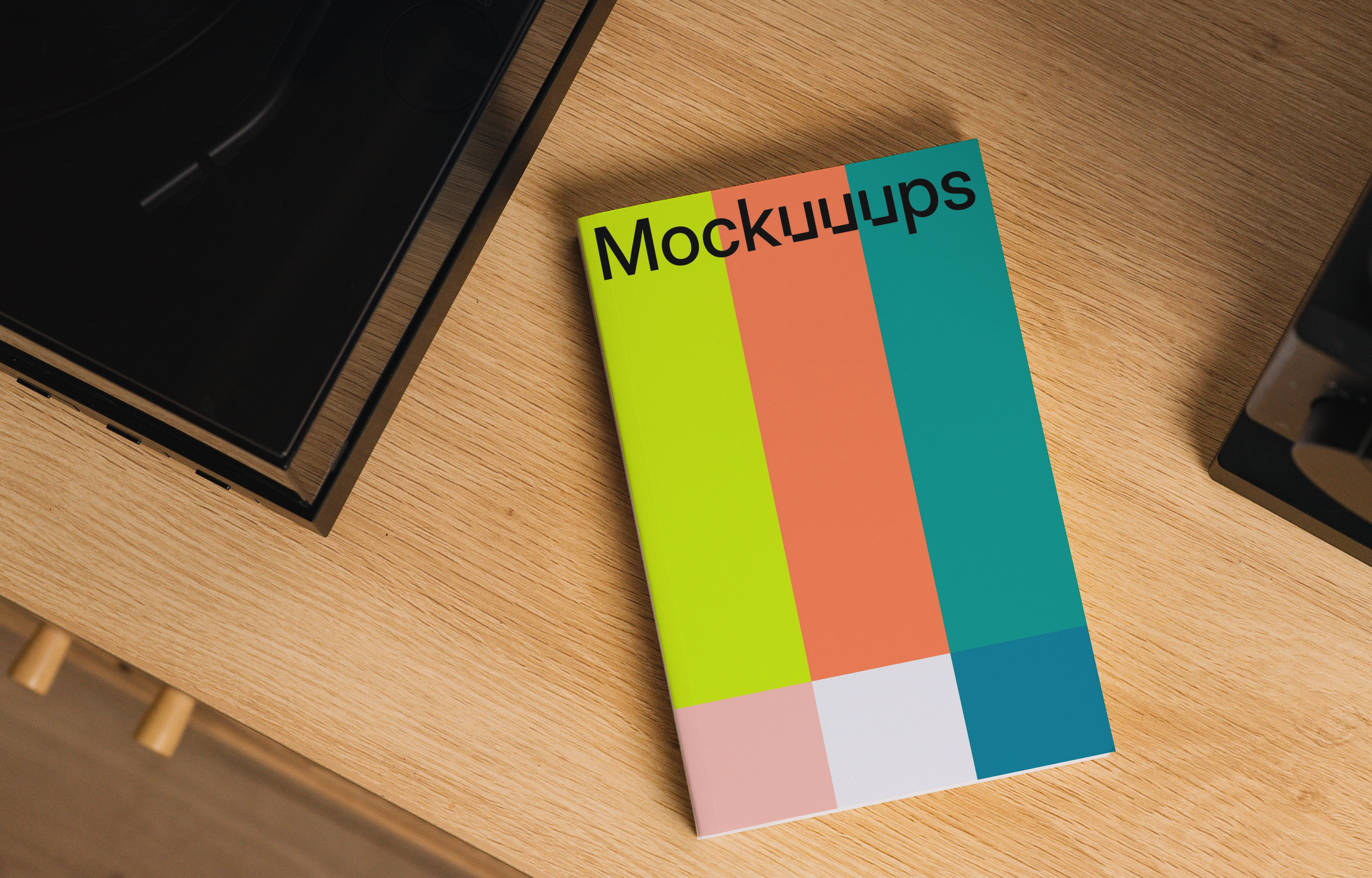 Book mockup on a wooden table