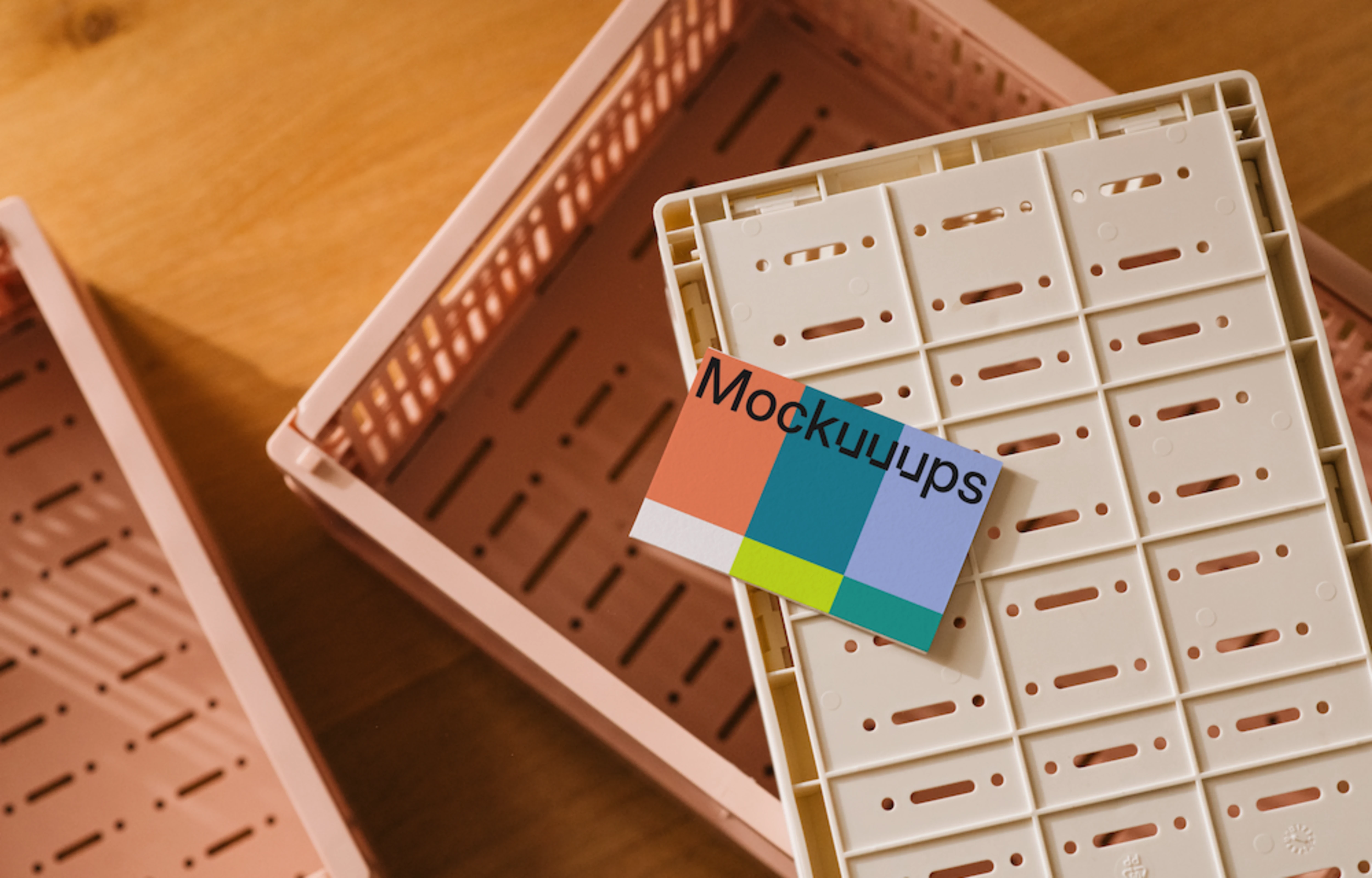 Business card mockup on a plastic crate
