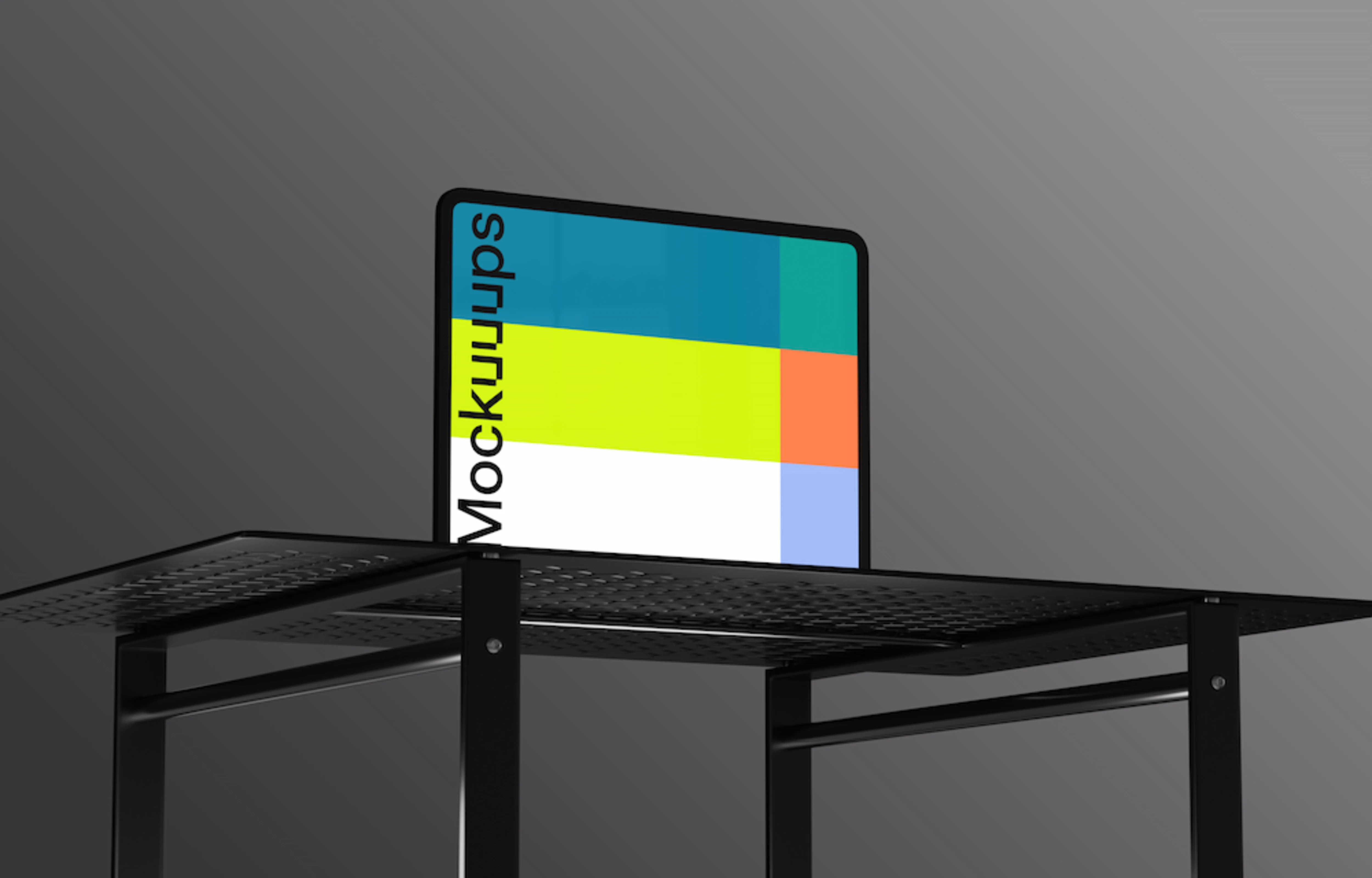 iPad Pro 13-inch mockup on a metal table with gray background