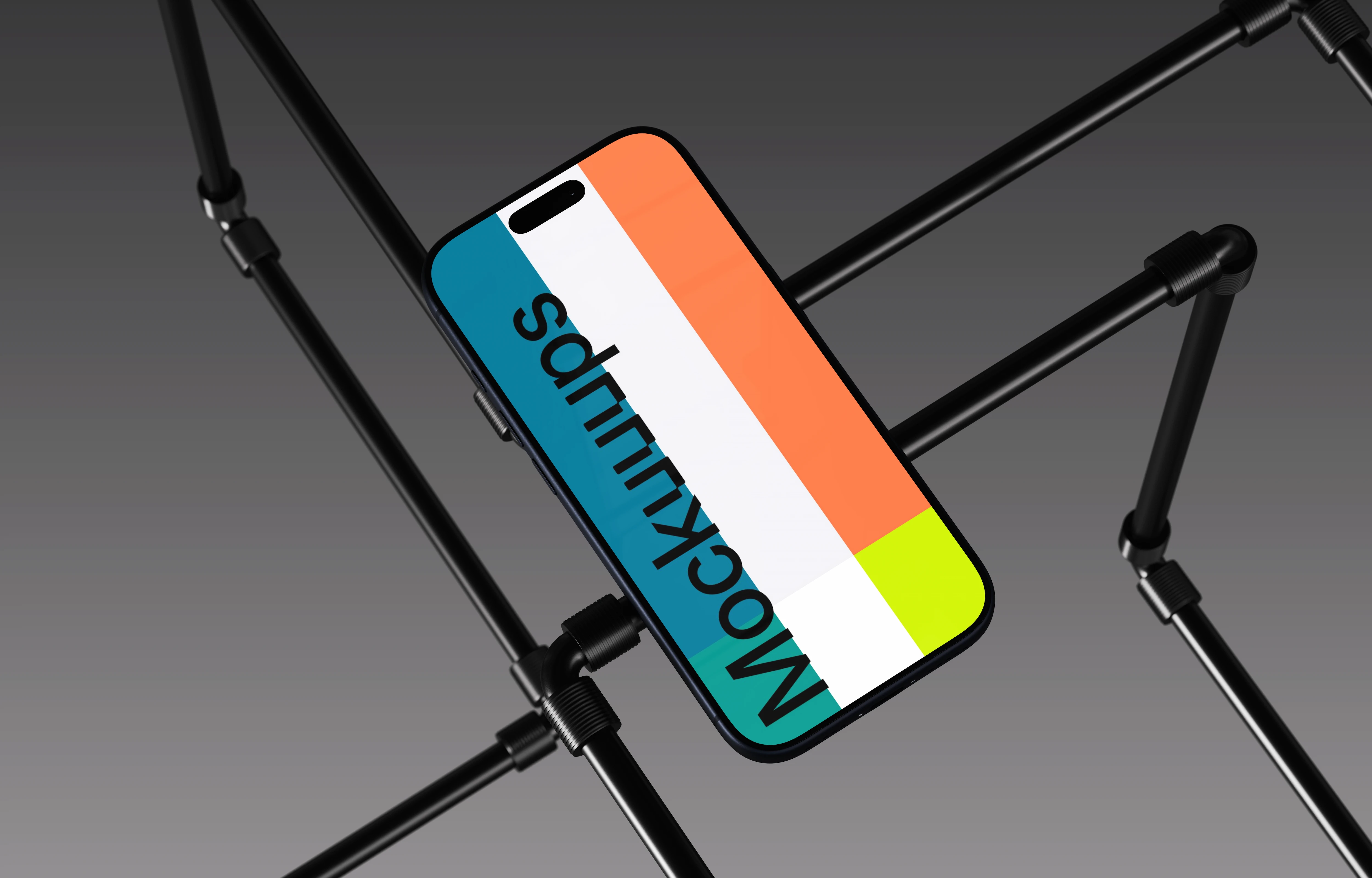 iPhone 17 mockup on a modern tripod setup