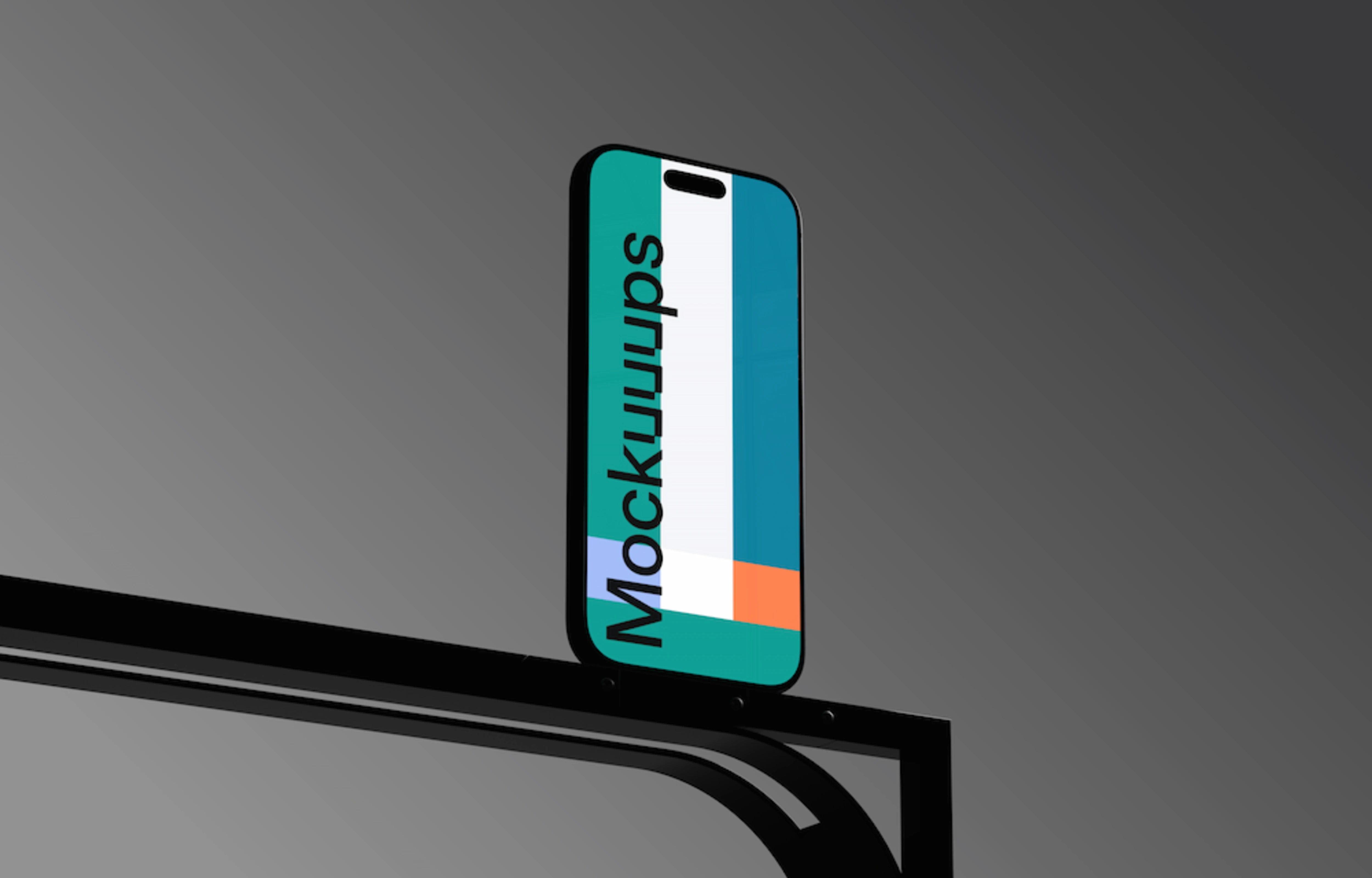 iPhone 17 mockup on a sleek metal frame