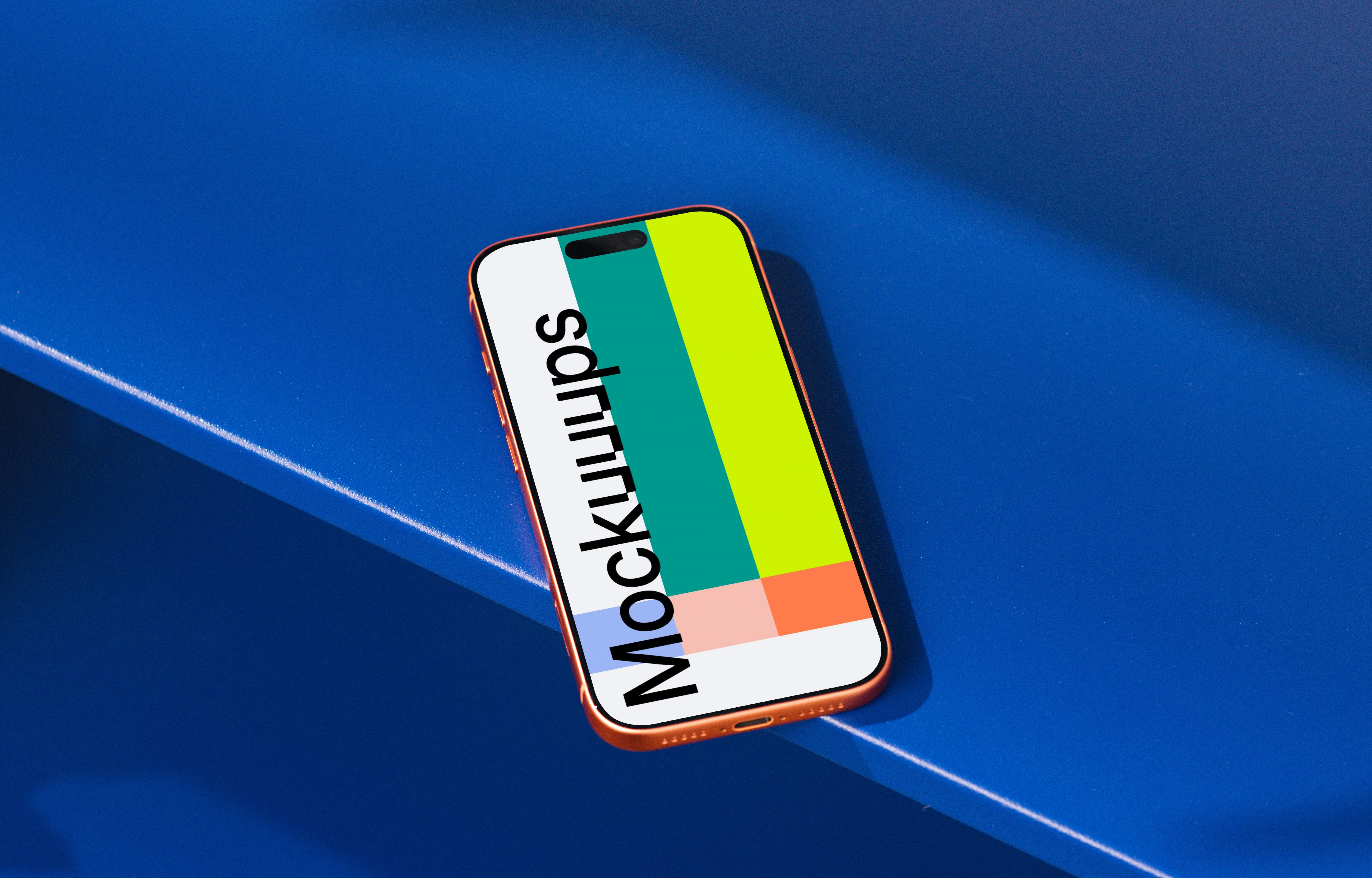 iPhone 17 Pro mockup on a blue angled surface