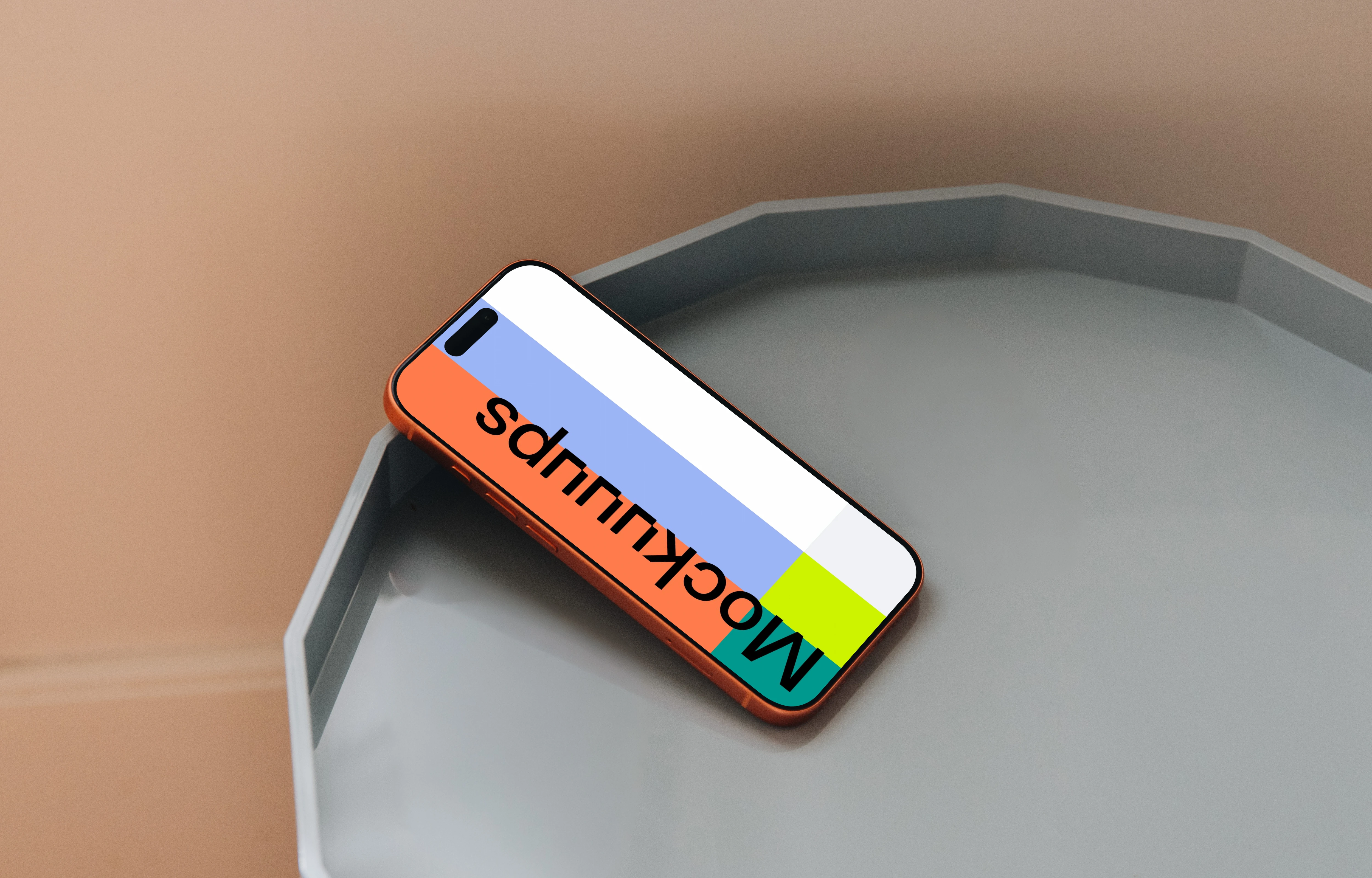 iPhone 17 Pro mockup on a geometric table