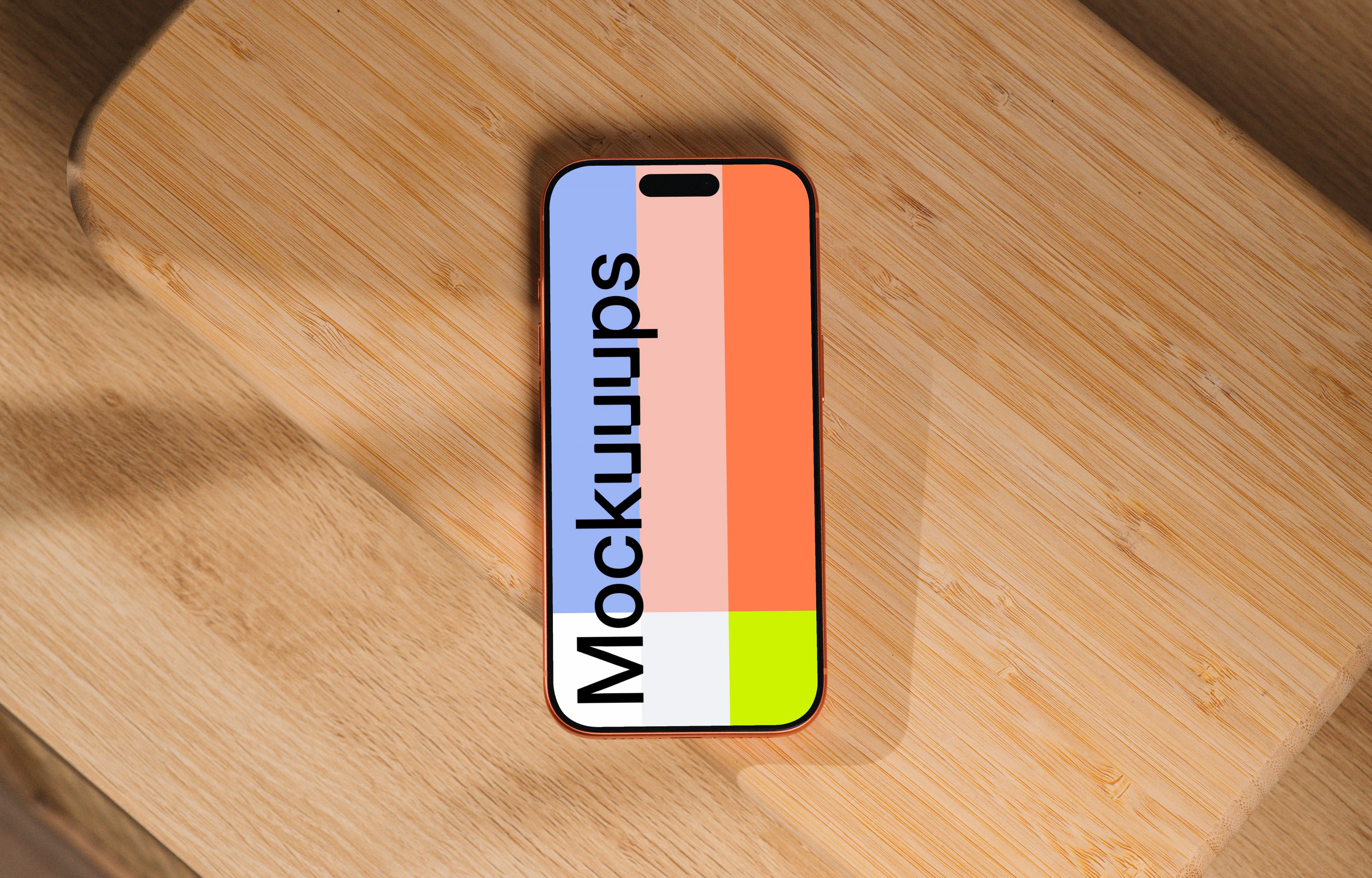 iPhone 17 Pro mockup on a wooden surface
