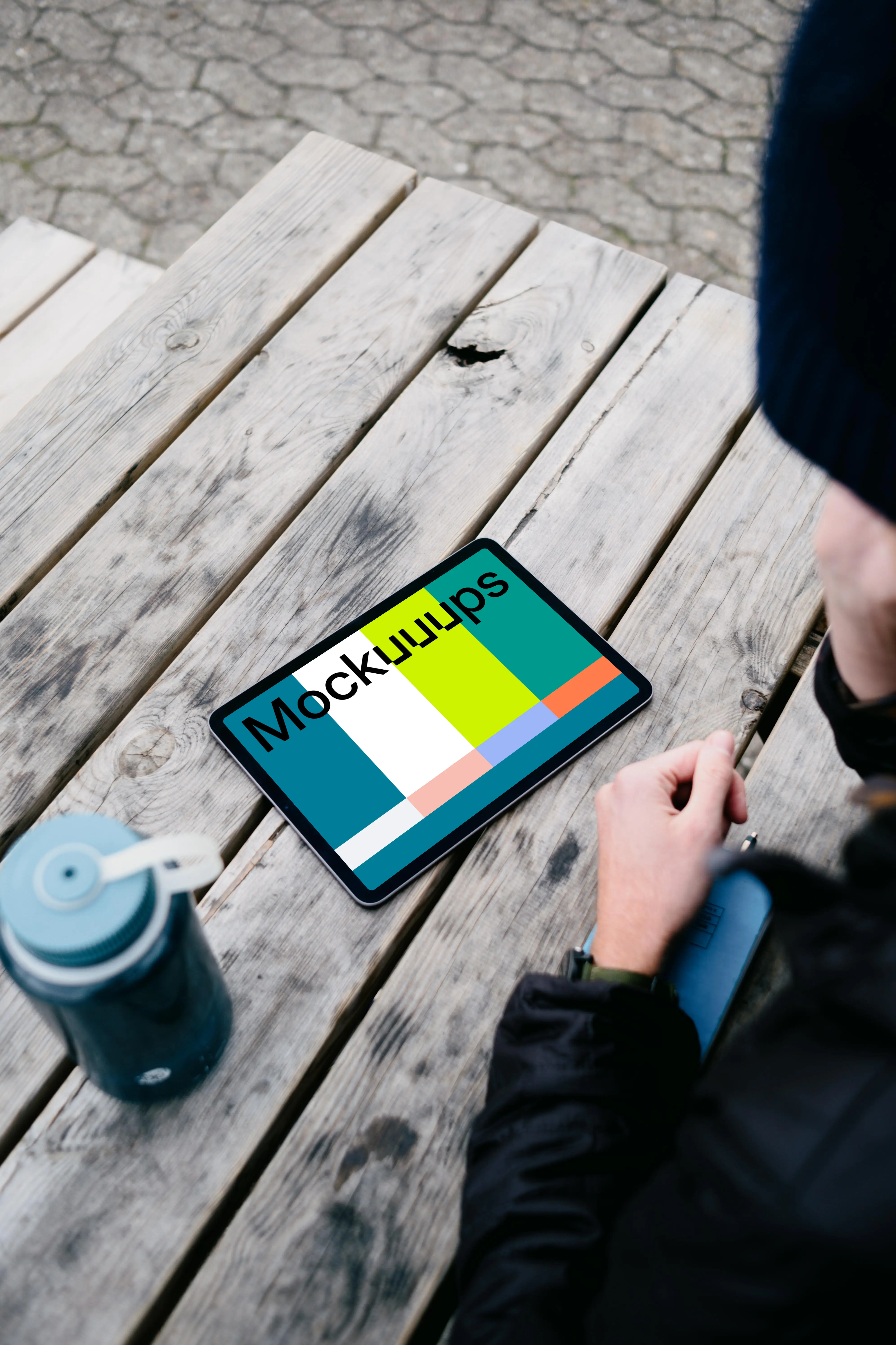 iPad Air mockup on a park table 