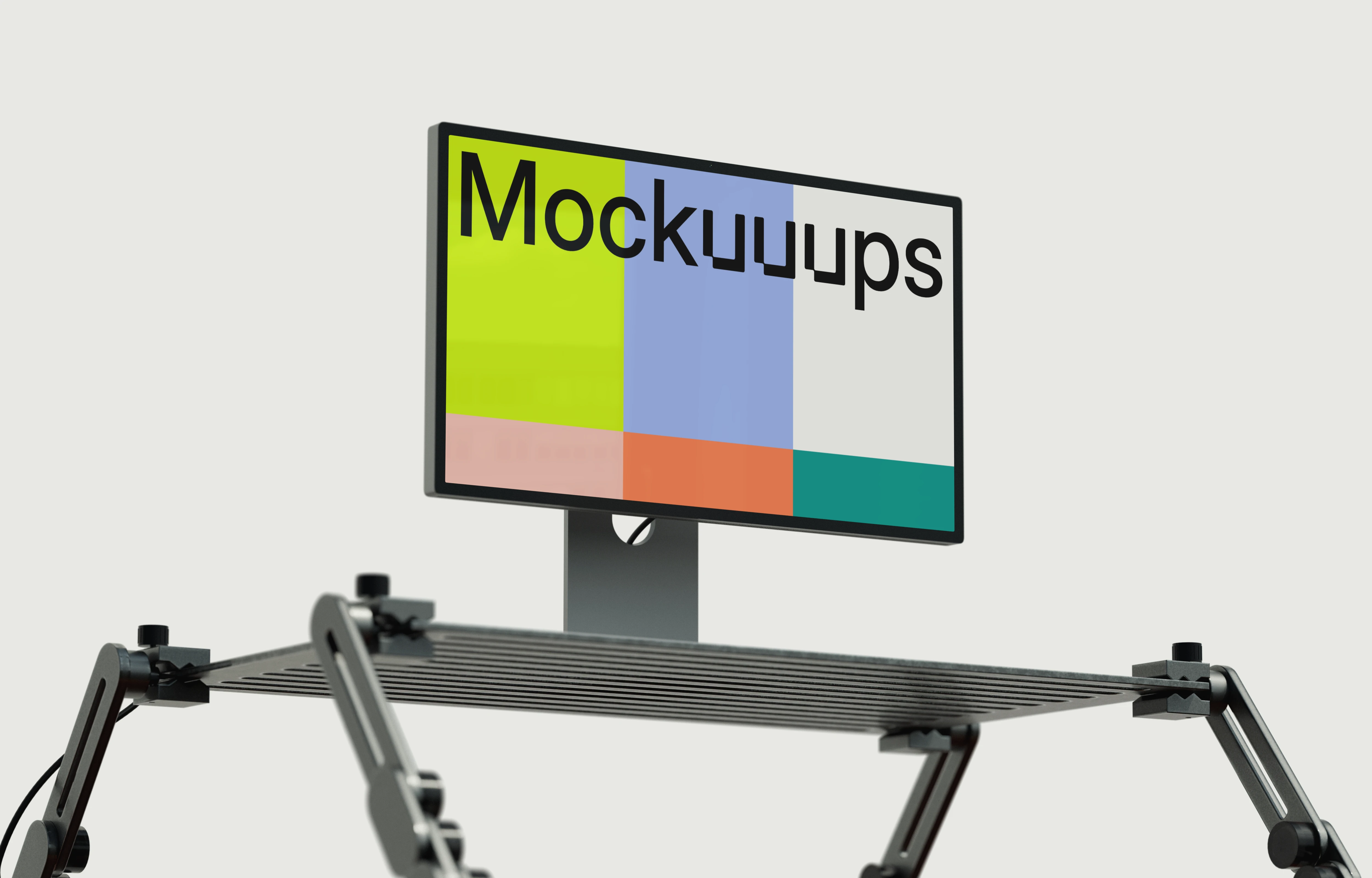 Apple Studio Display mockup on an industrial desk stand