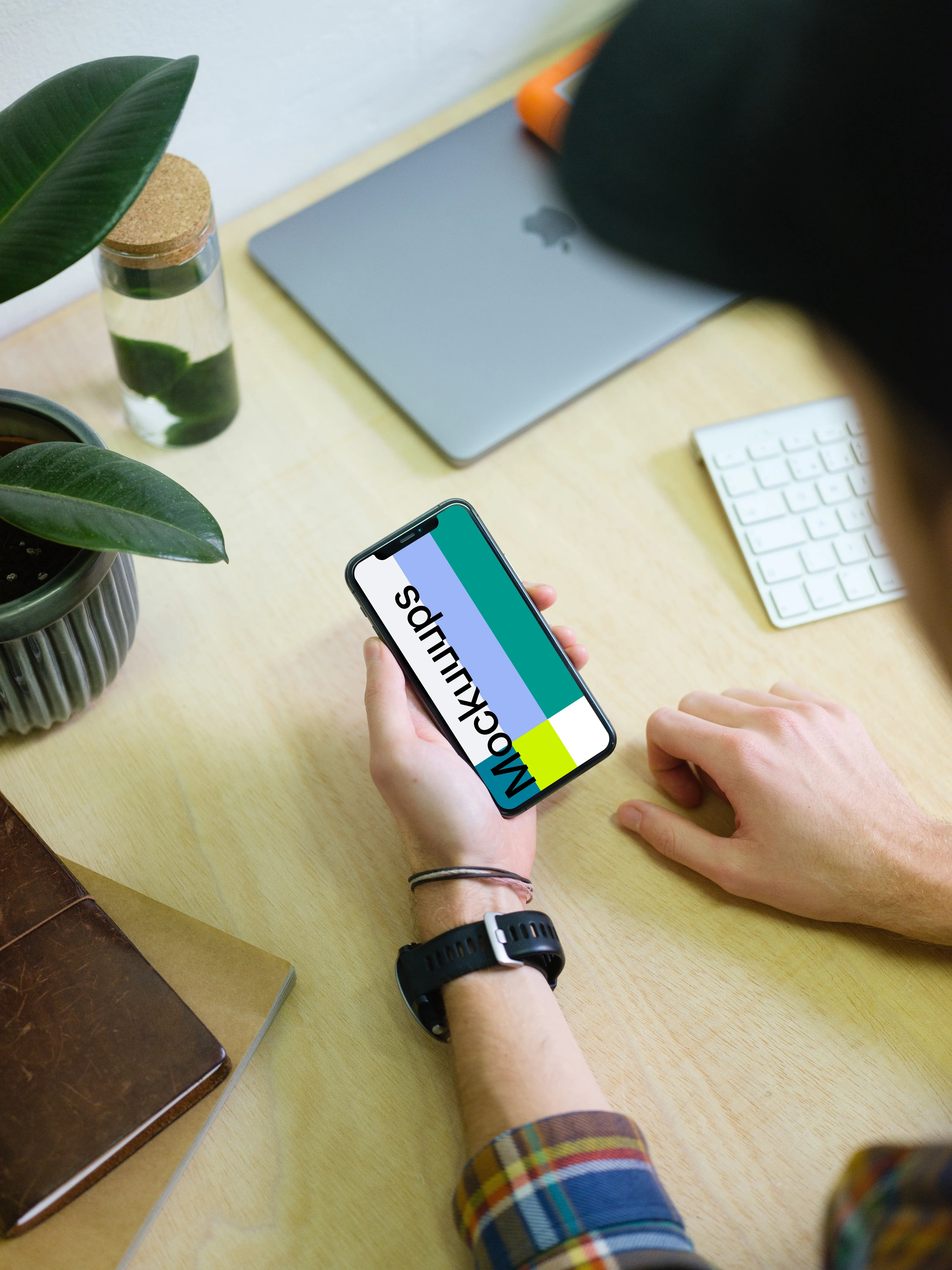 Man reading on iPhone 11 mockup