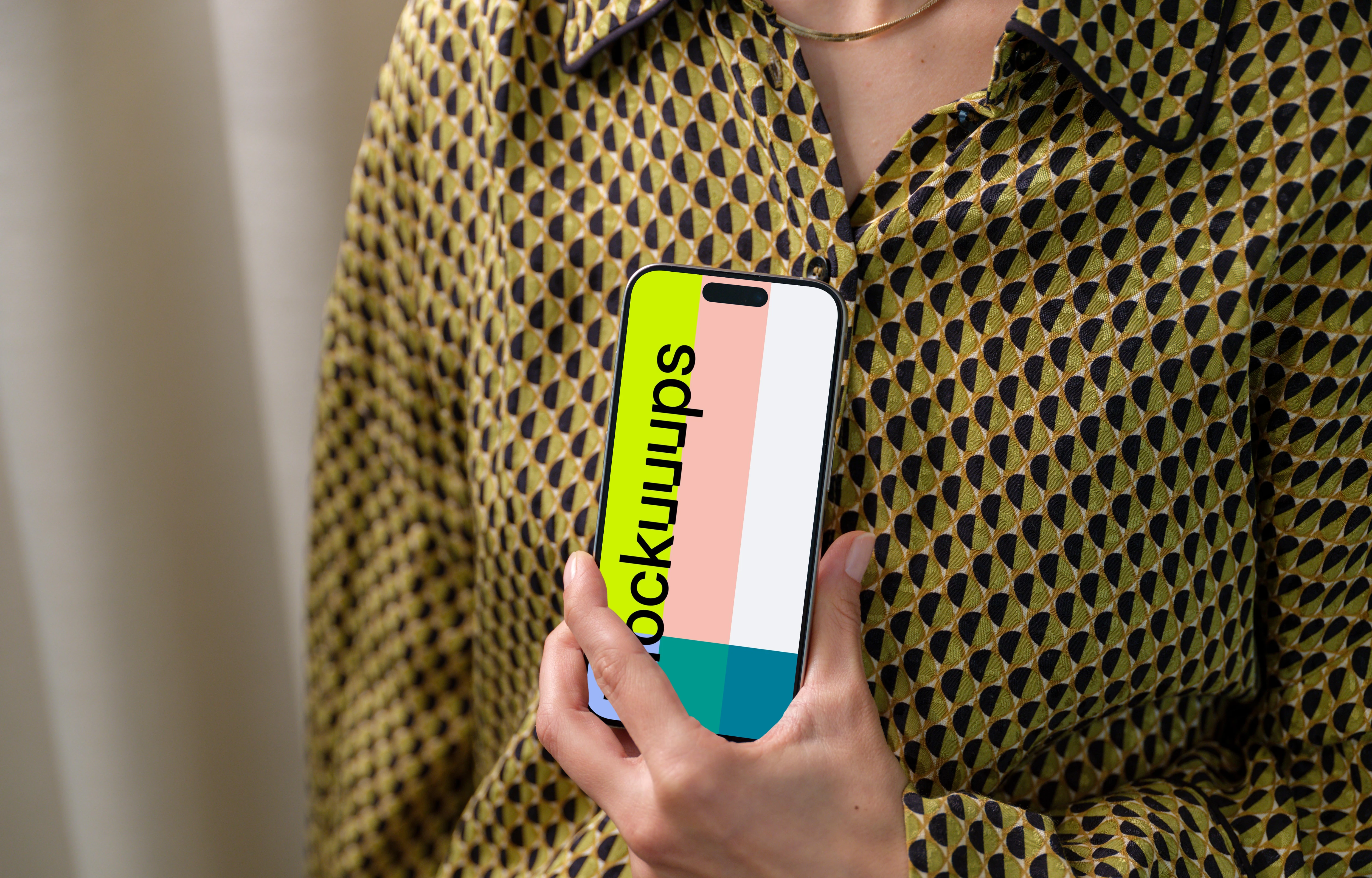 iPhone 15 Pro mockup in a woman's hand