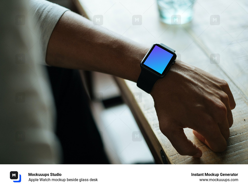 Apple Watch mockup beside glass desk