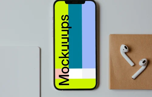 Minimal iPhone mockup on a white table