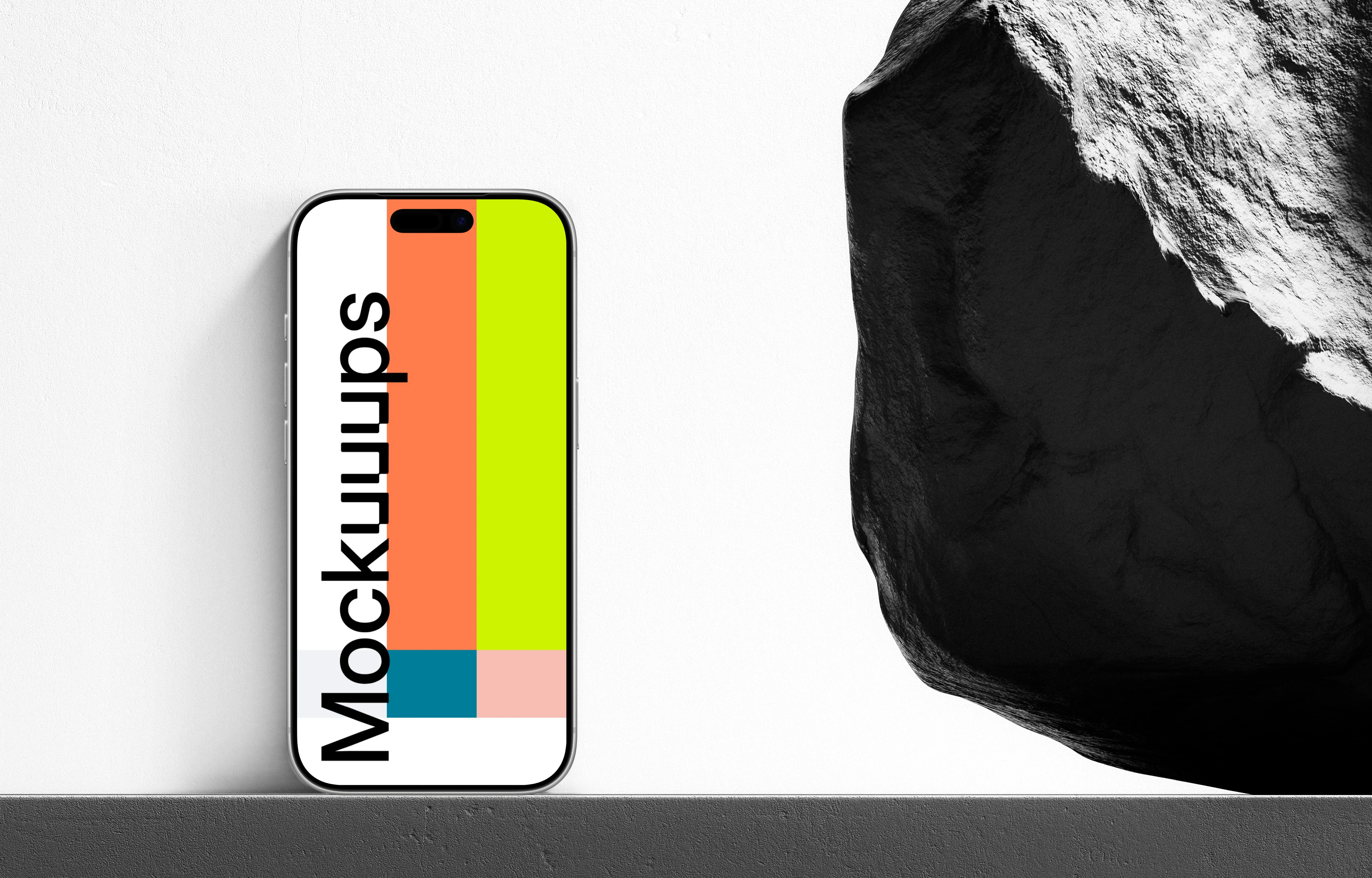 iPhone next to the rock mockup