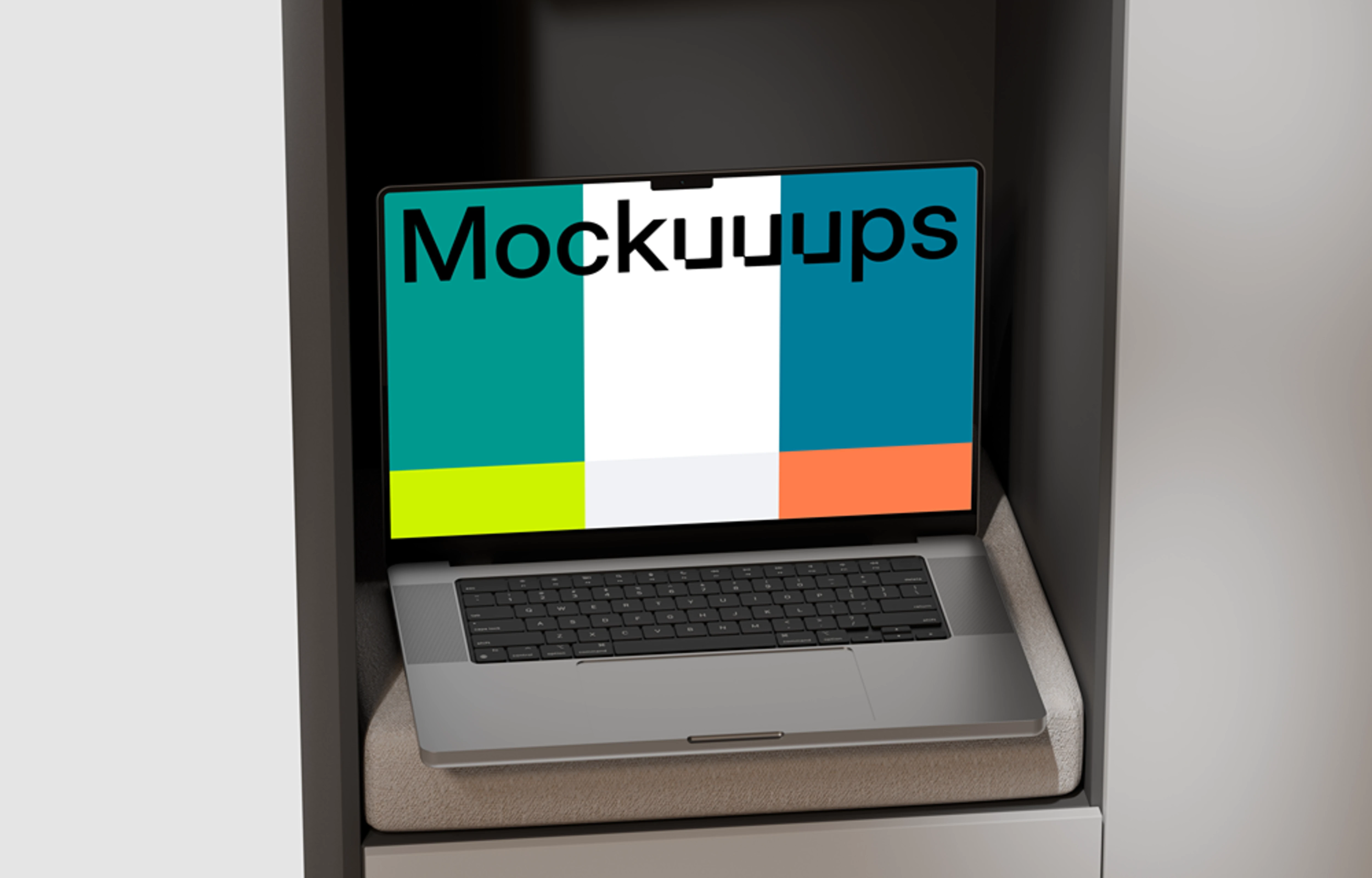 MacBook Pro 14" mockup in a modern shelf setting