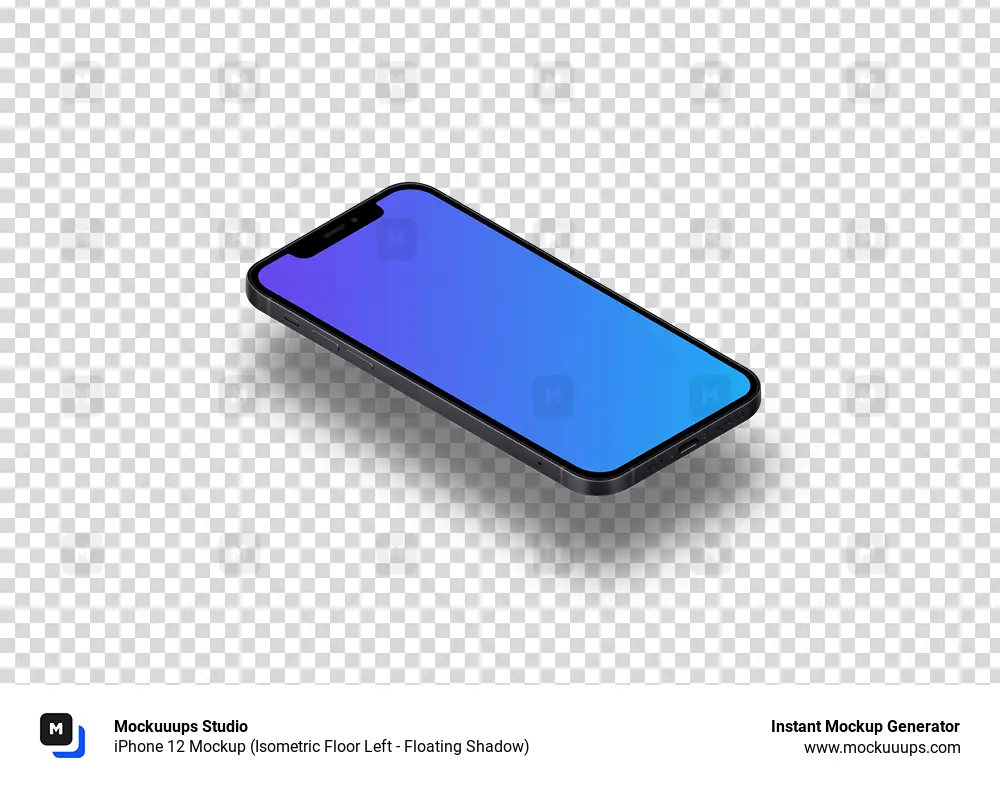 iPhone 12 Mockup (Isometric Floor Left - Floating Shadow)