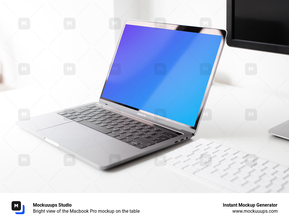 Download Bright view of the Macbook Pro mockup on the table - Mockuuups Studio