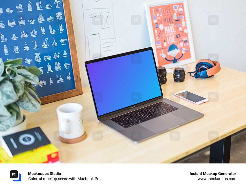 Download Colorful mockup scene with Macbook Pro - Mockuuups Studio