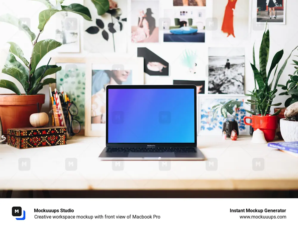 Download Creative workspace mockup with front view of Macbook Pro ...