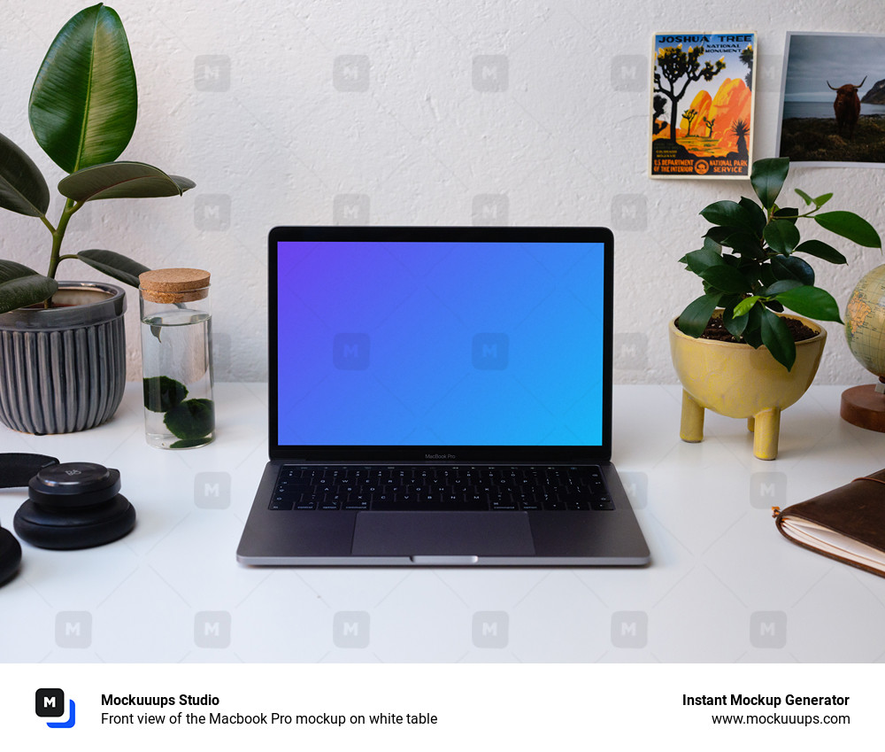 Download Front view of the Macbook Pro mockup on white table ...