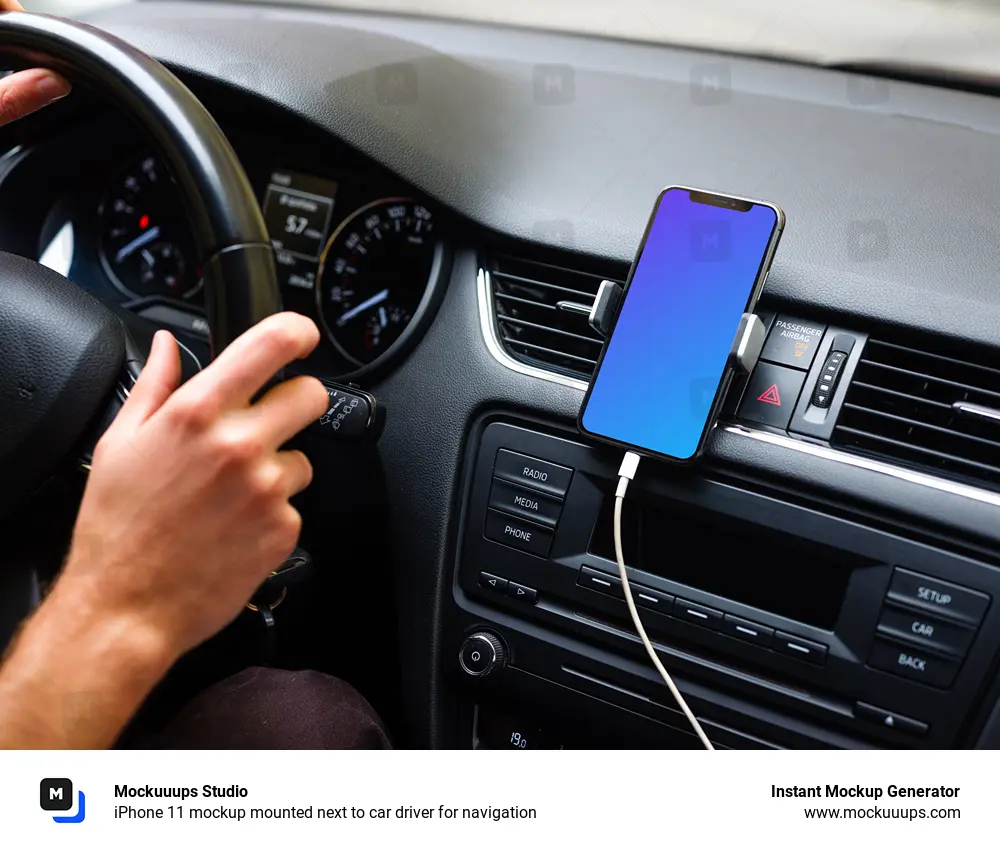 Download Iphone 11 Mockup Mounted Next To Car Driver For Navigation Mockuuups Studio Yellowimages Mockups