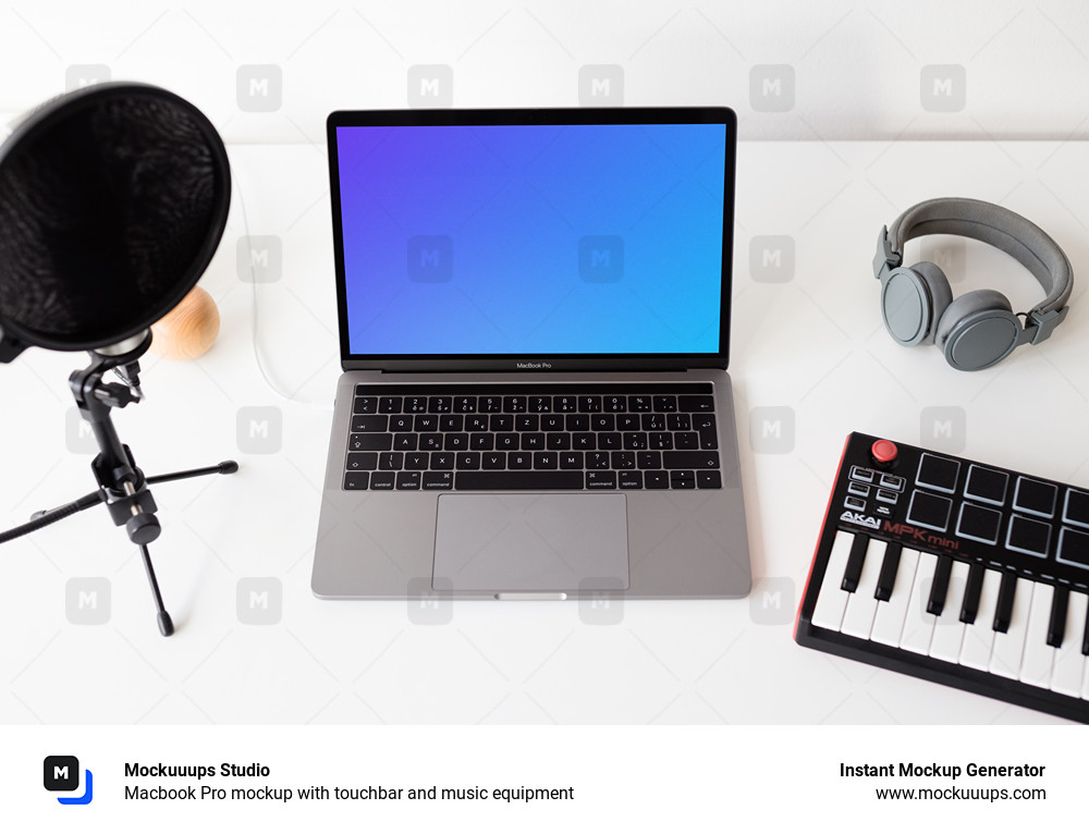 Download Macbook Pro mockup with touchbar and music equipment - Mockuuups Studio