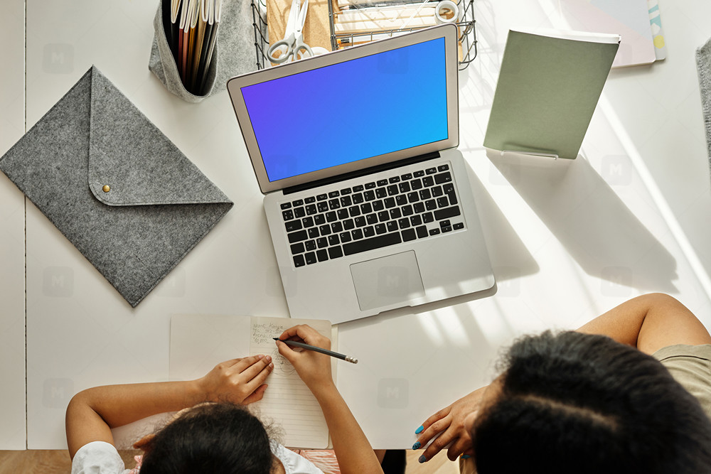 Young girl using a computer mockup