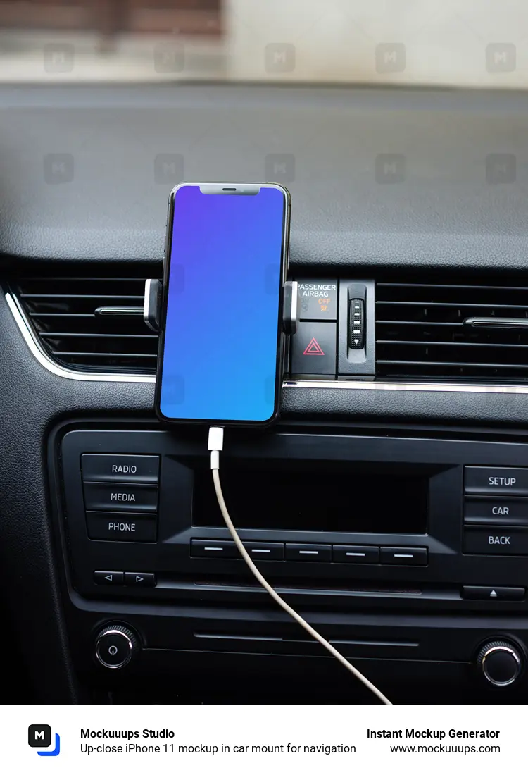 Download Up Close Iphone 11 Mockup In Car Mount For Navigation Mockuuups Studio