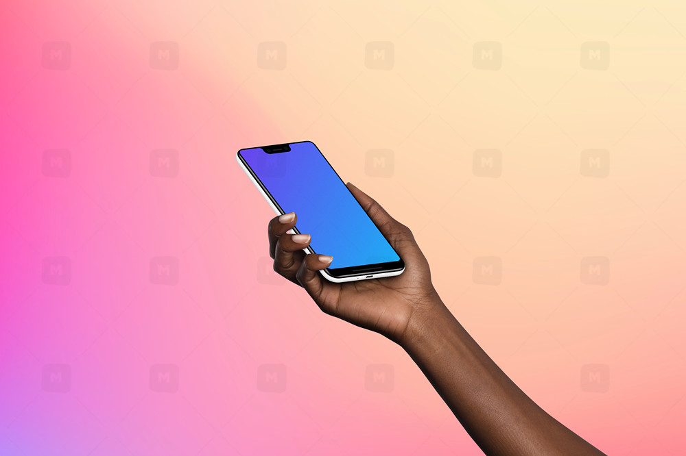 Google Pixel 3 XL mockup held by a woman