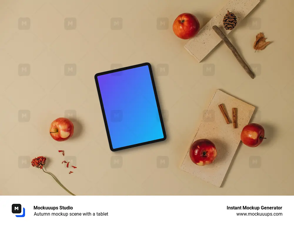 Autumn mockup scene with a tablet