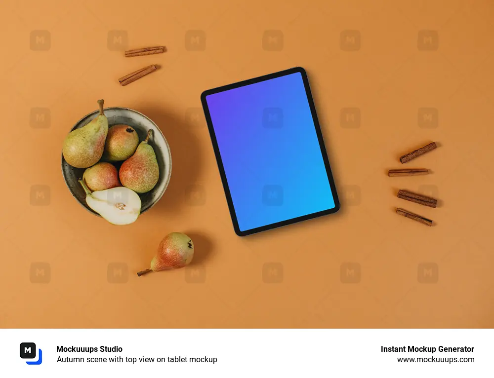 Autumn scene with top view on tablet mockup