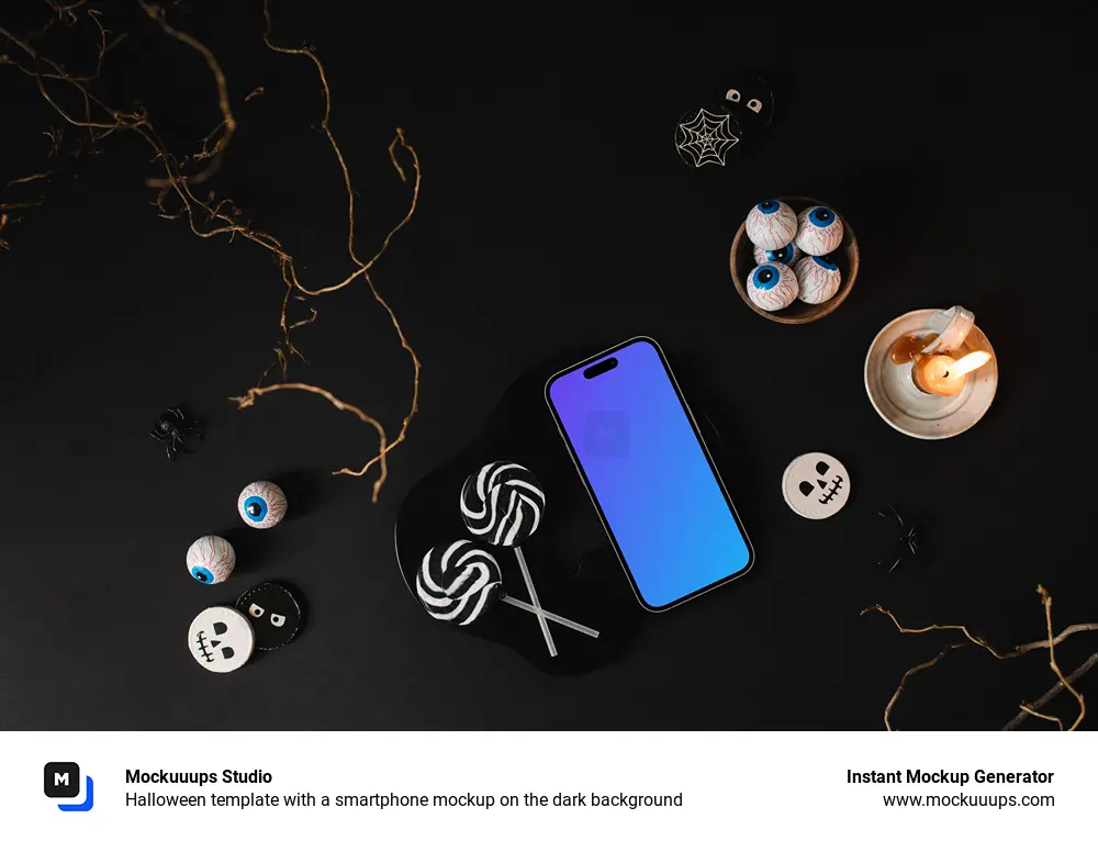 Halloween template with a smartphone mockup on the dark background