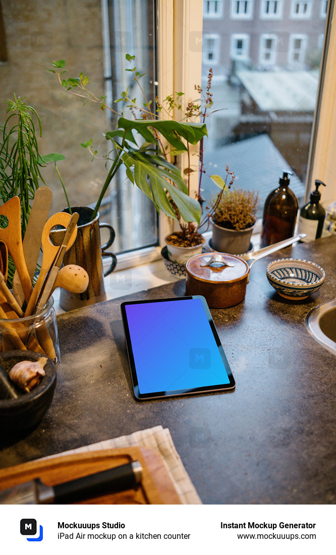 iPad Air mockup on a kitchen counter