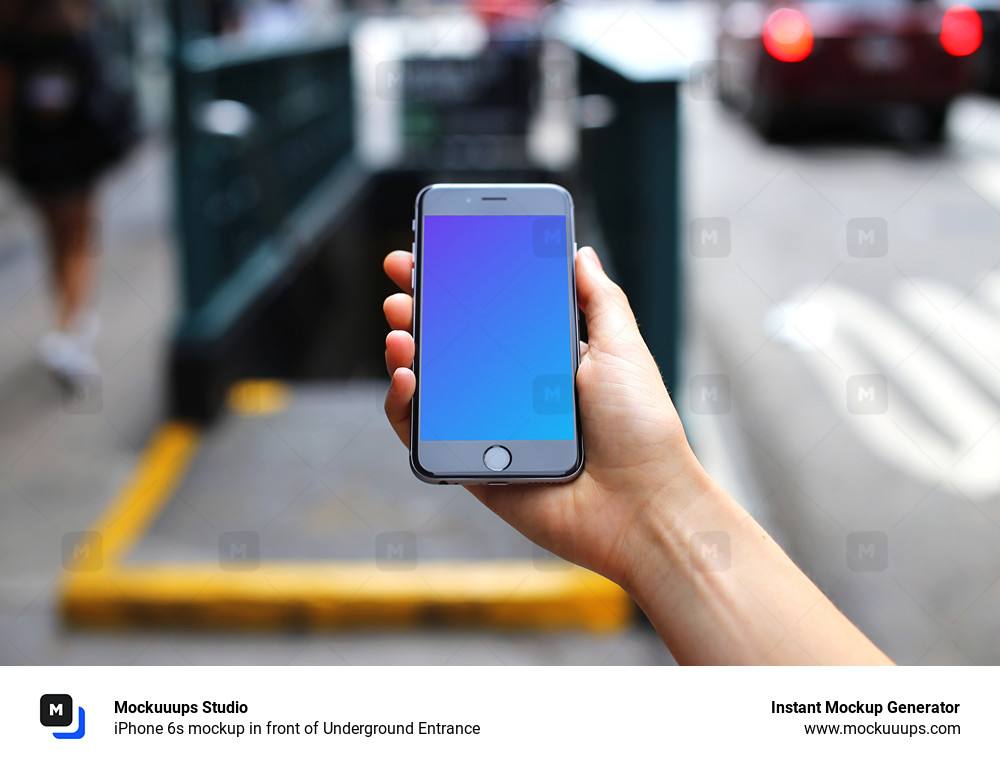 iPhone 6s mockup in front of Underground Entrance