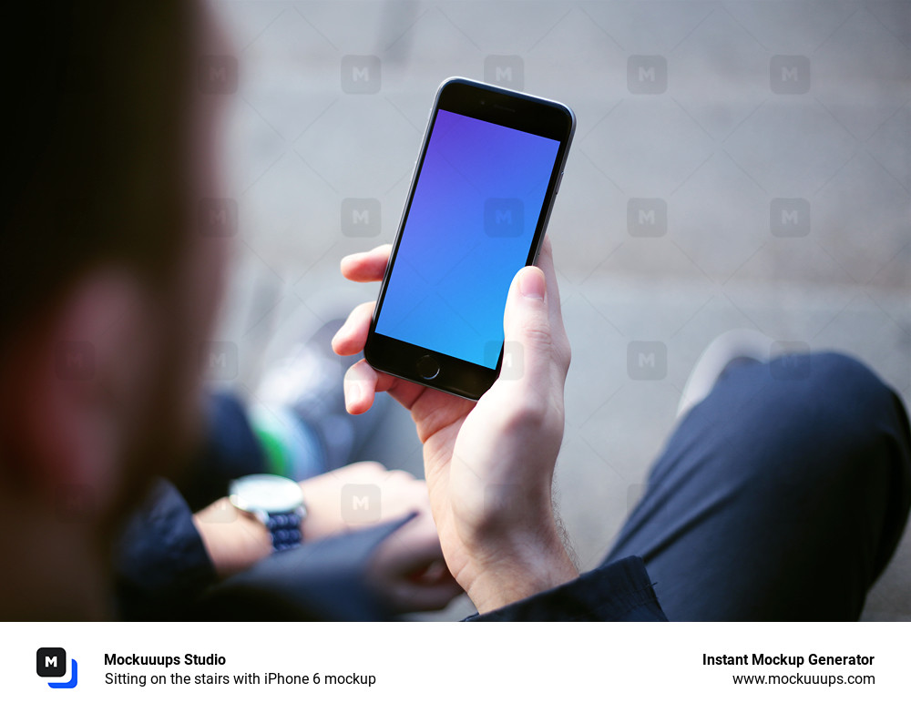 Sitting on the stairs with iPhone 6 mockup