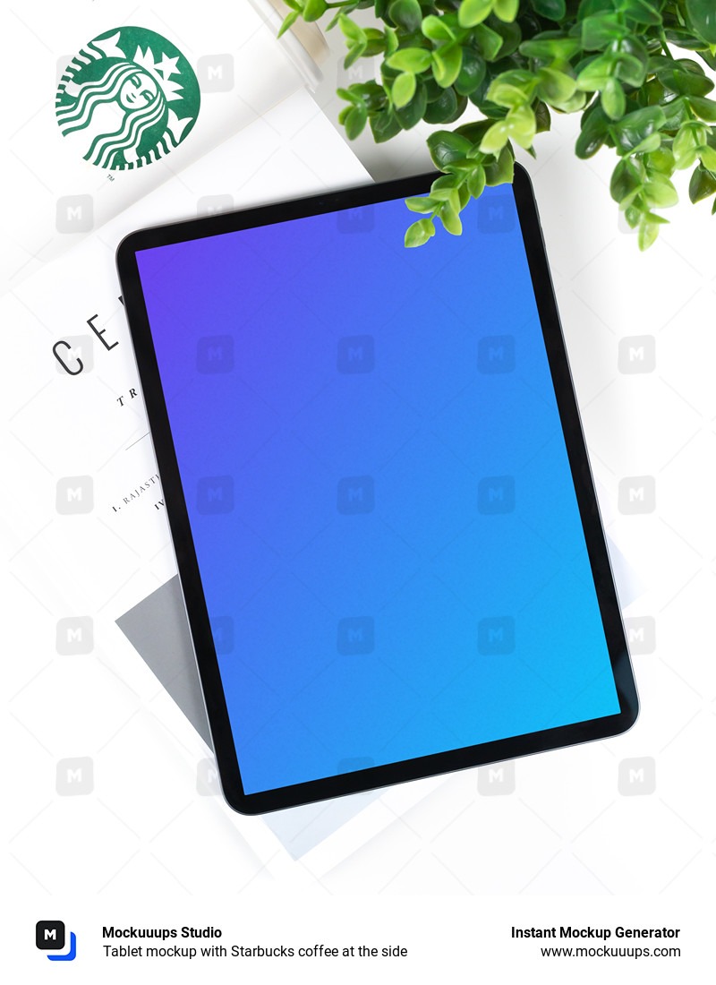 Tablet mockup with Starbucks coffee at the side