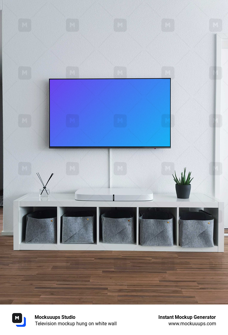 Television mockup hung on white wall