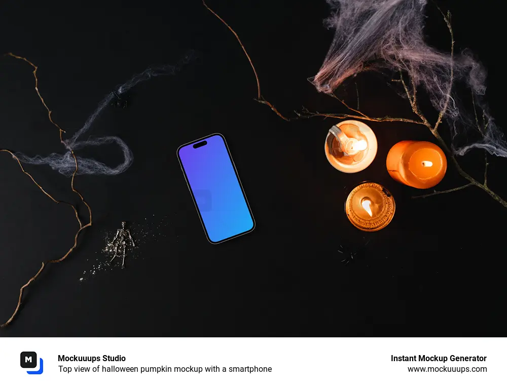 Top view of halloween pumpkin mockup with a smartphone