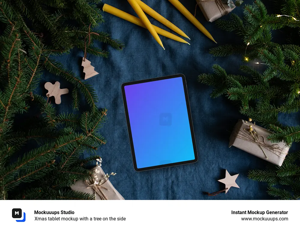 Xmas tablet mockup with a tree on the side