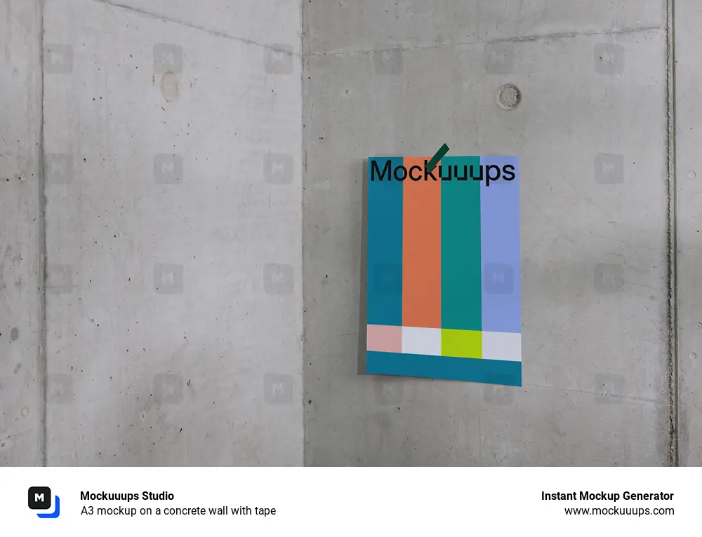 A3 mockup on a concrete wall with tape