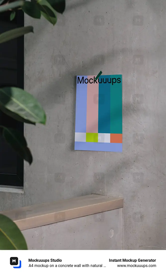A4 mockup on a concrete wall with natural shadows