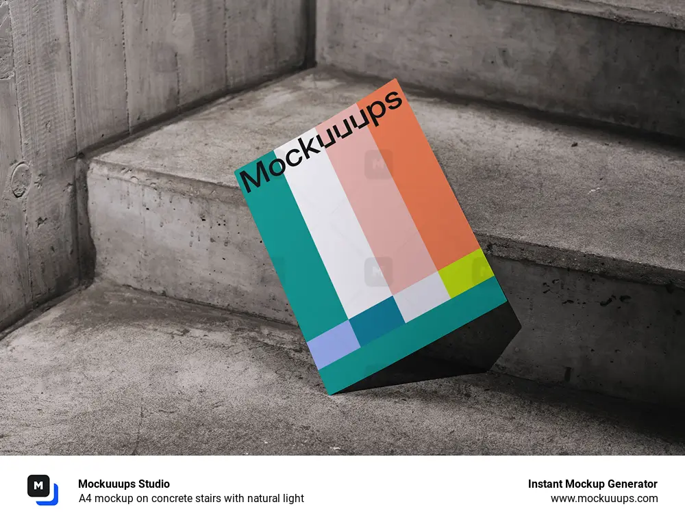A4 mockup on concrete stairs with natural light