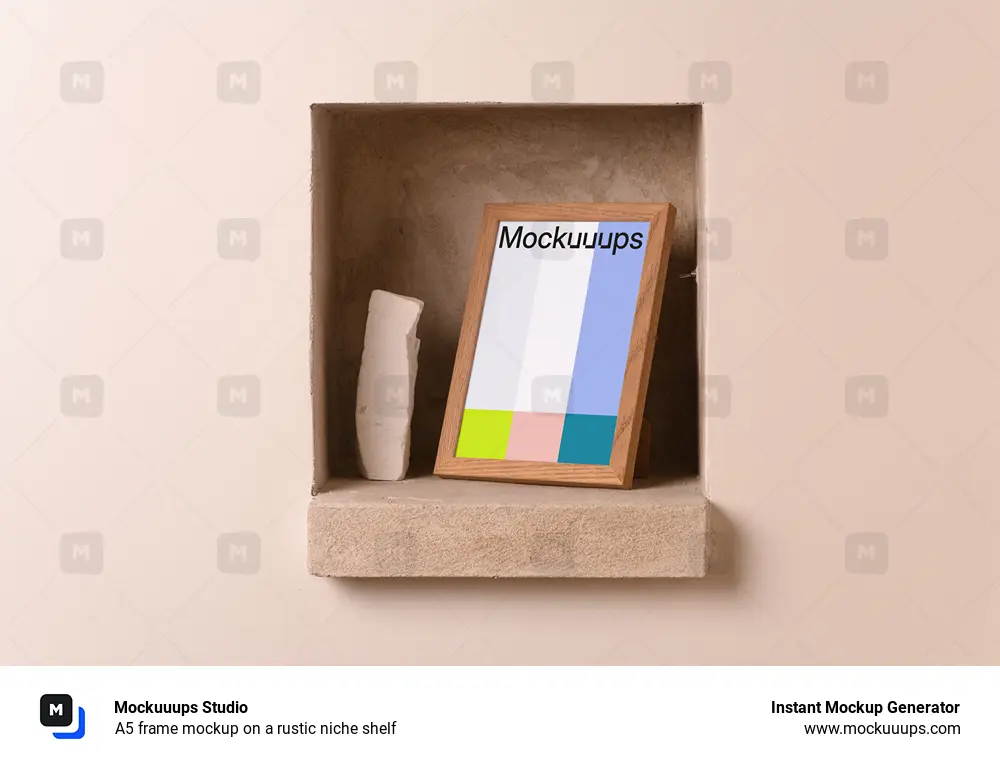A5 frame mockup on a rustic niche shelf