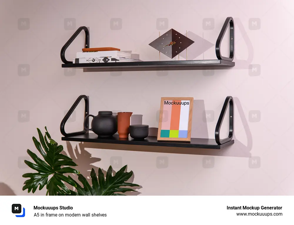A5 in frame on modern wall shelves
