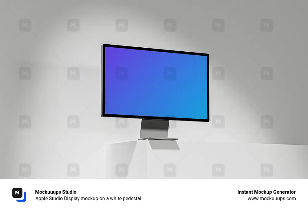 Apple Studio Display mockup on a white pedestal