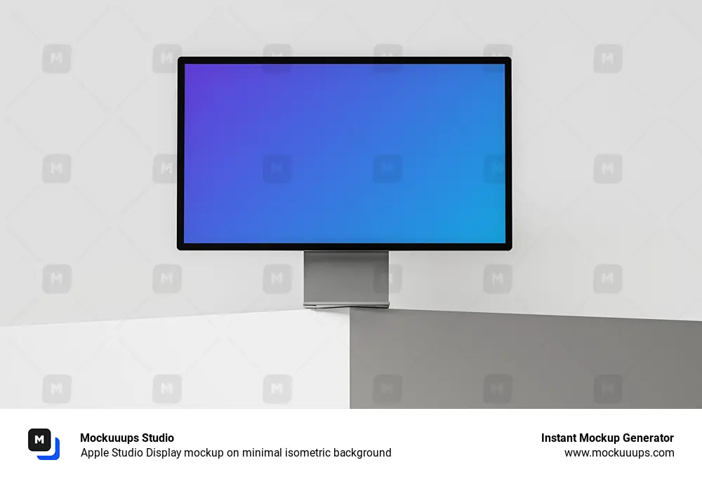 Apple Studio Display mockup on minimal isometric background