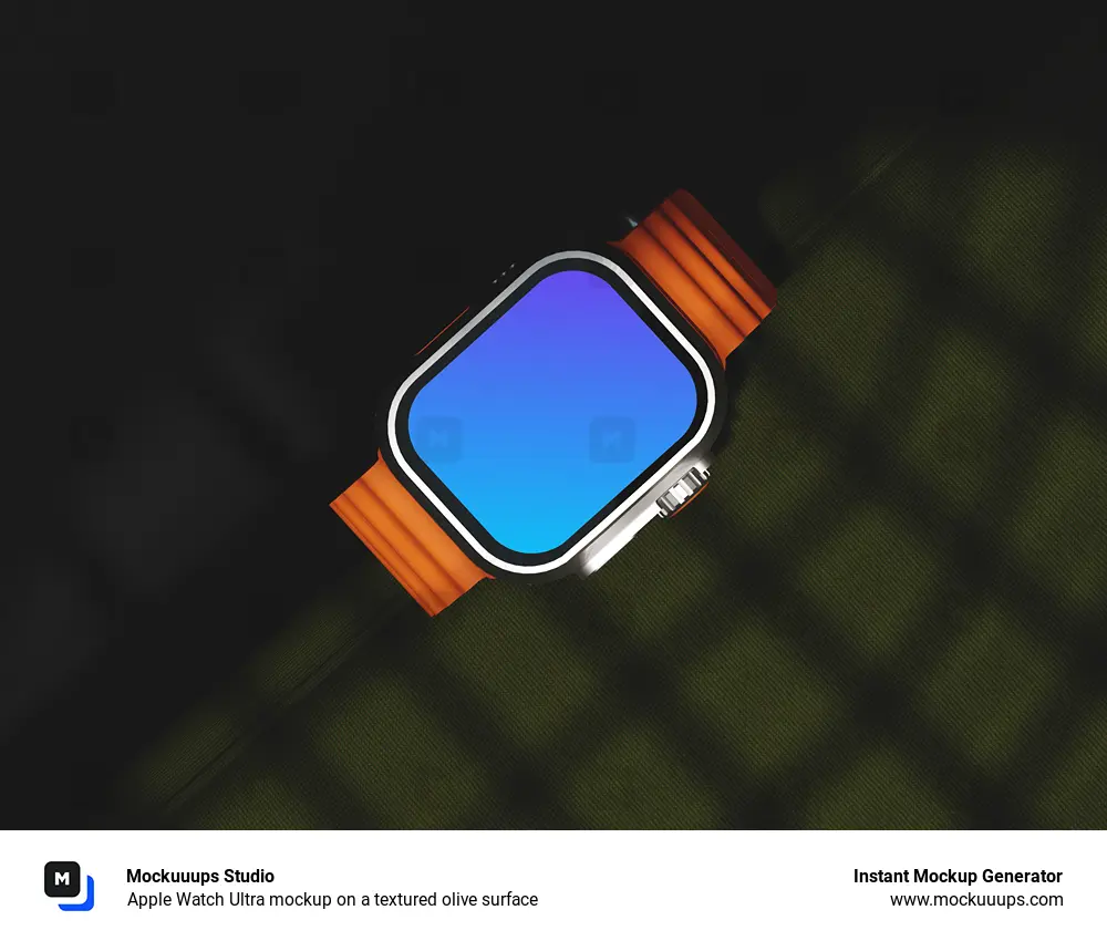 Apple Watch Ultra mockup on a textured olive surface