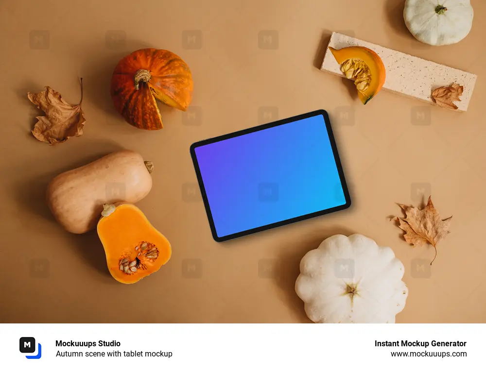 Autumn scene with tablet mockup