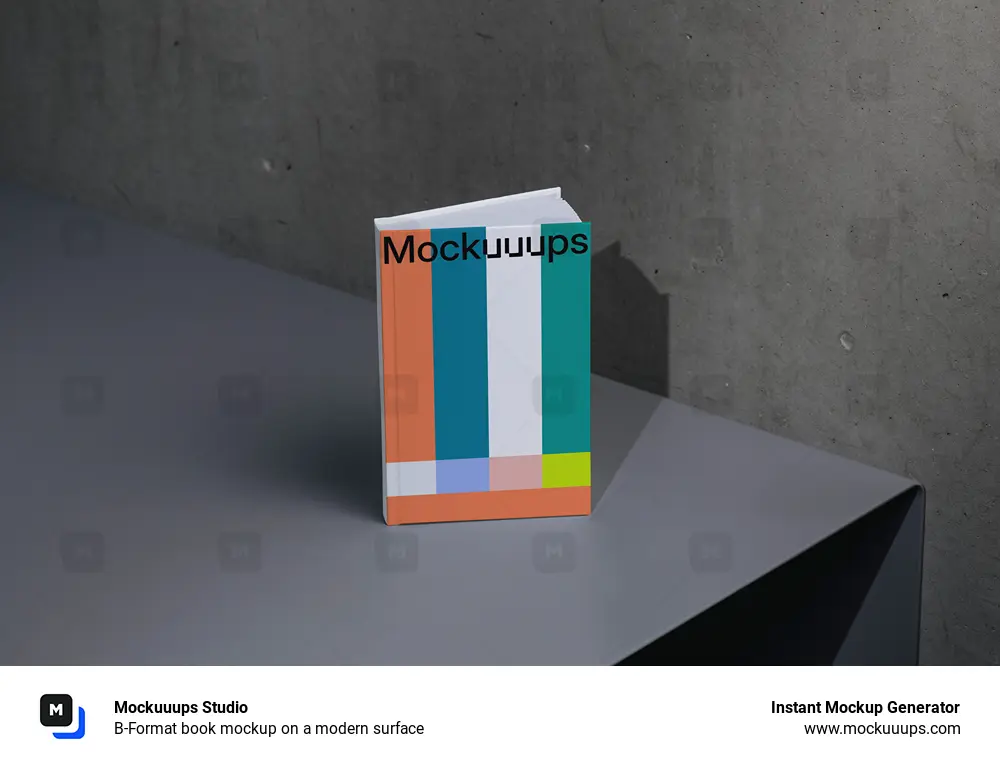 B-Format book mockup on a modern surface