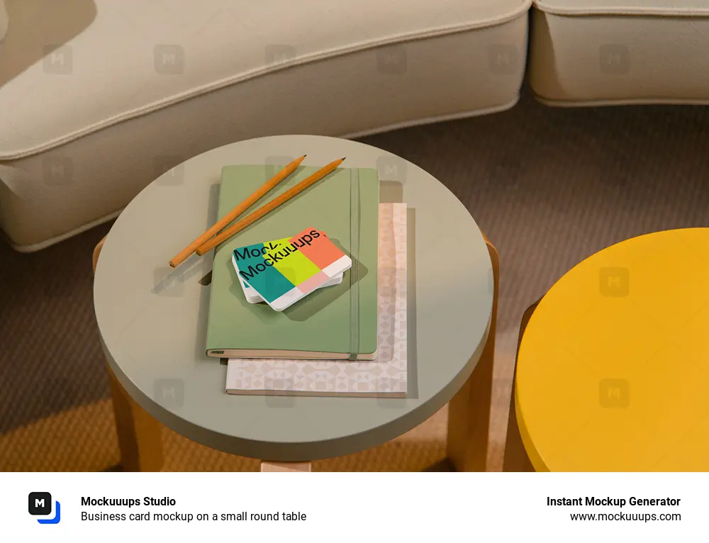 Business card mockup on a small round table